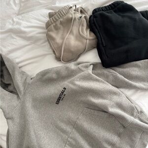 Essentials Gray Hoodie with Black and Tan Sweatpants